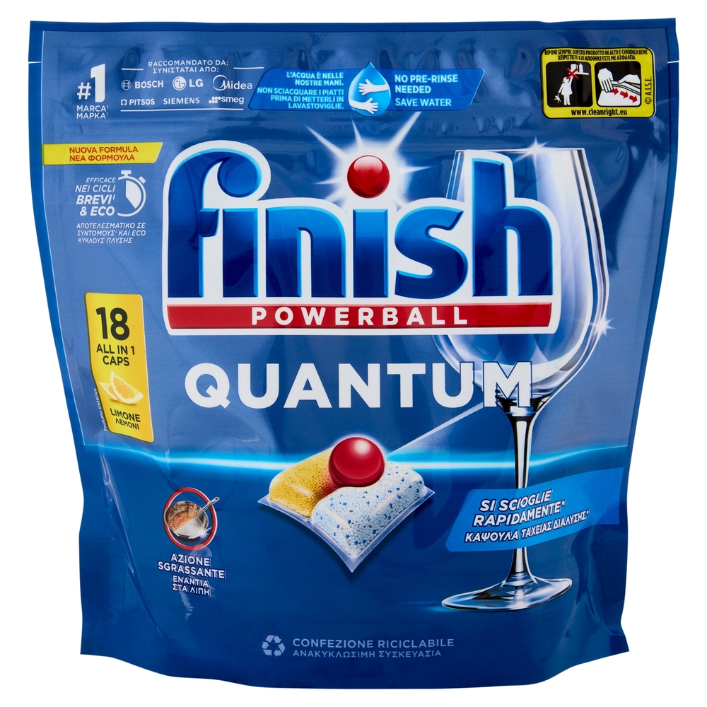 Finish Quantum All In One Lemon pastiglie lavastoviglie 18 lavaggi 187,2 g